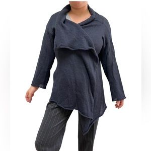 Cecile Benac M Black Wool/Silk Blend Open Front Cardigan